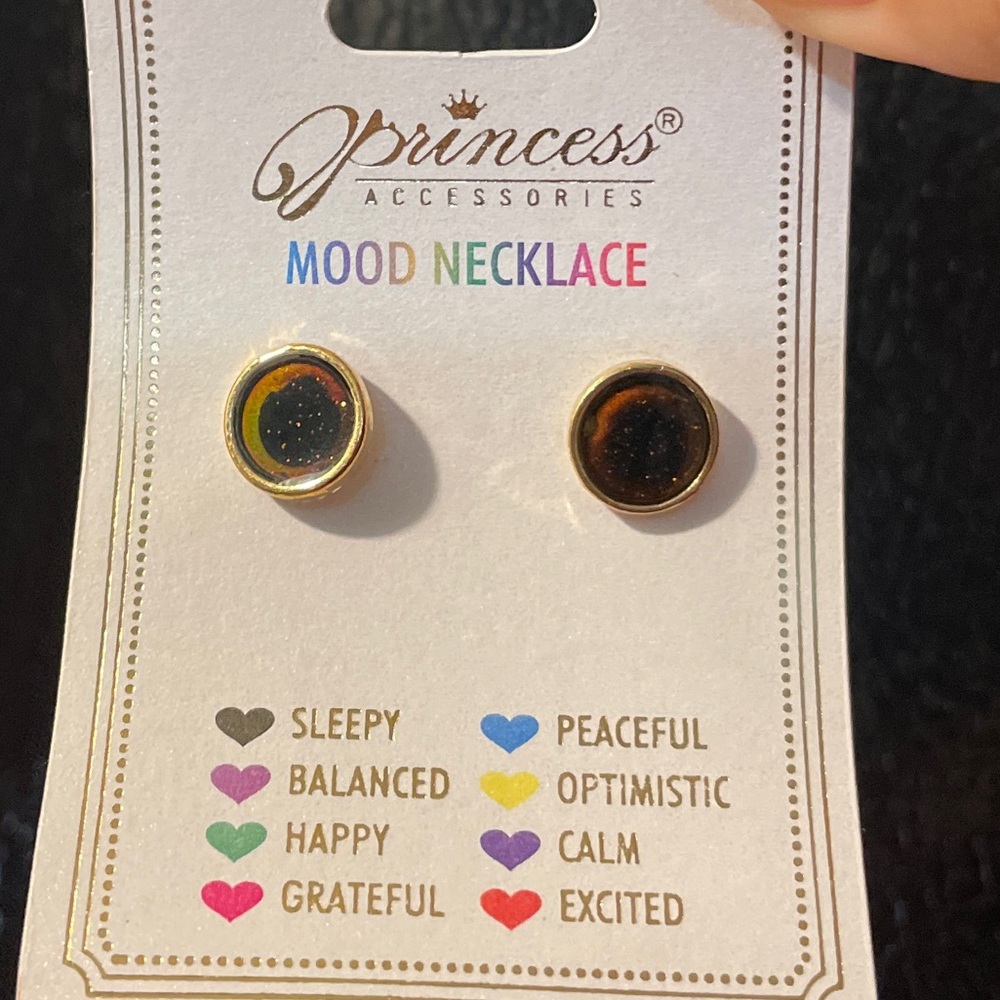 Princess accessories mood stud earrings with gold and black glitter accents NWT